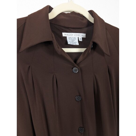 Maggy London Vintage Brown Button Down Midi Dress Collared, Short Sleeve 8 - Picture 5 of 11